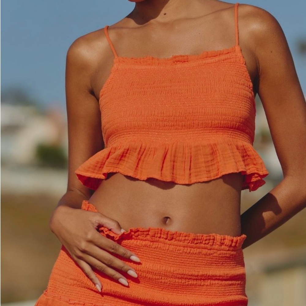 Vibrant Orange Ruffled Crop Top